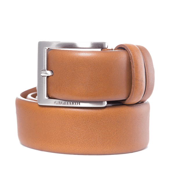 TAN PLAIN LEATHER BELT WITH BRANDING ON BUCKLE