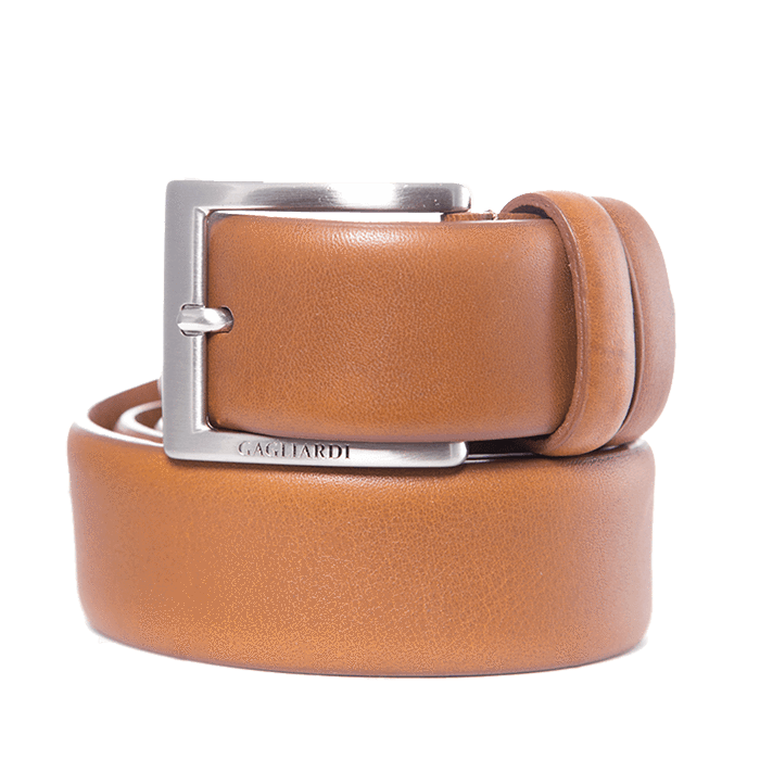 TAN PLAIN LEATHER BELT WITH BRANDING ON BUCKLE
