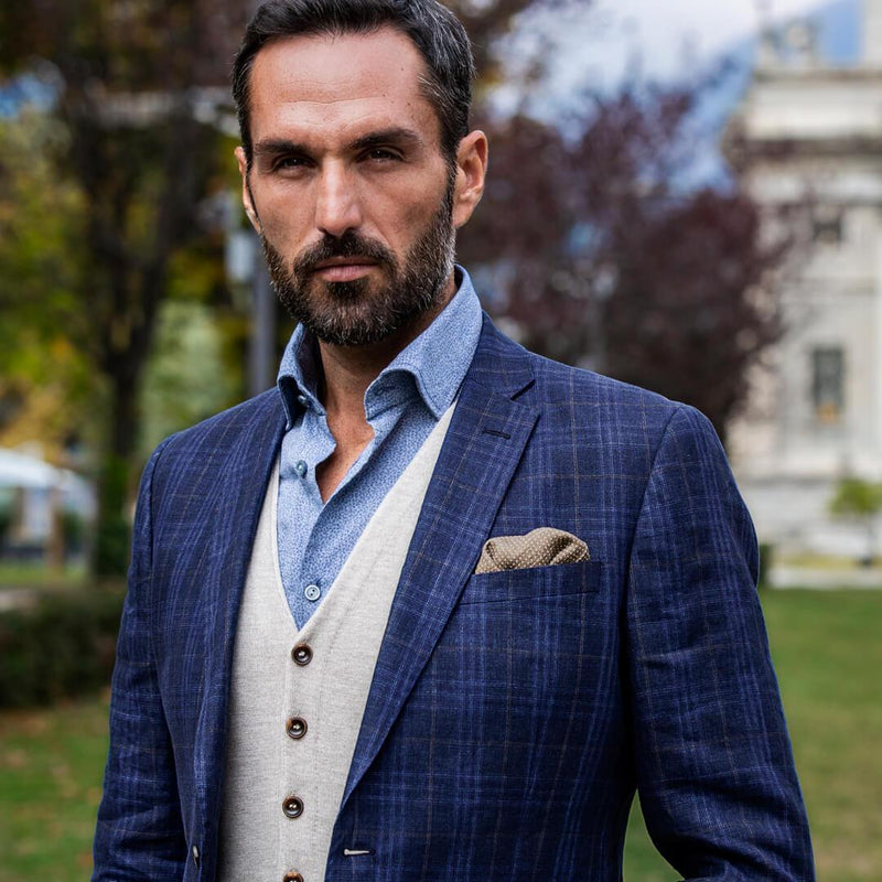 NAVY & BROWN CHECK JACKET