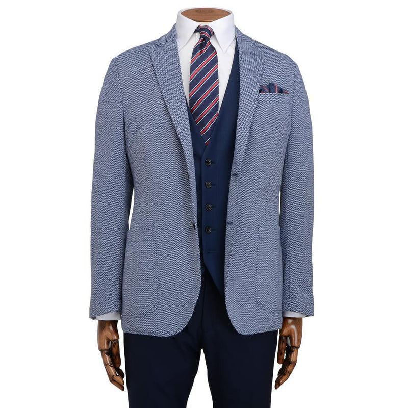 MID-BLUE HERRINGBONE JERSEY JACKET